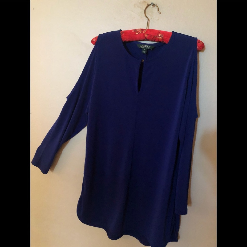 RALPH LAUREN Royal Blue Long Sleeve Cut Out Sleeve Tunic
